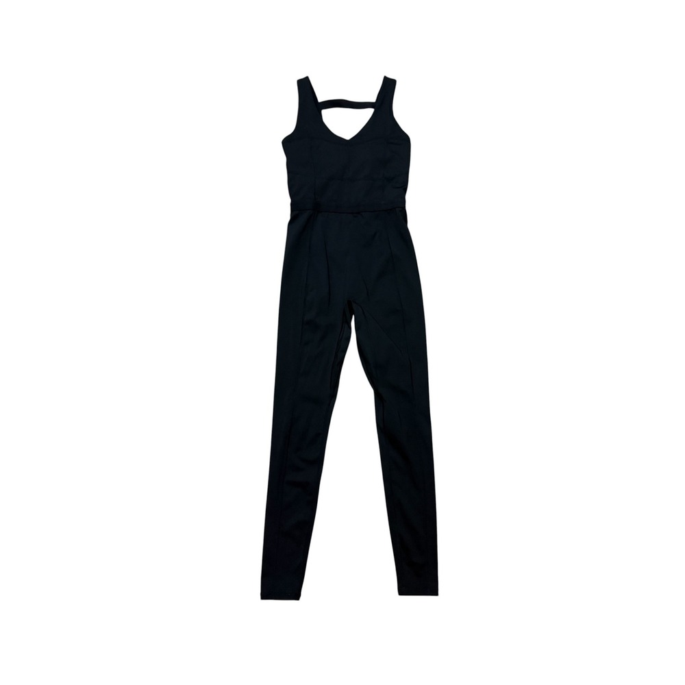 Fabletics Jumpsuit Womens Small Black Activewear Open Back V-Neck Sleeveless